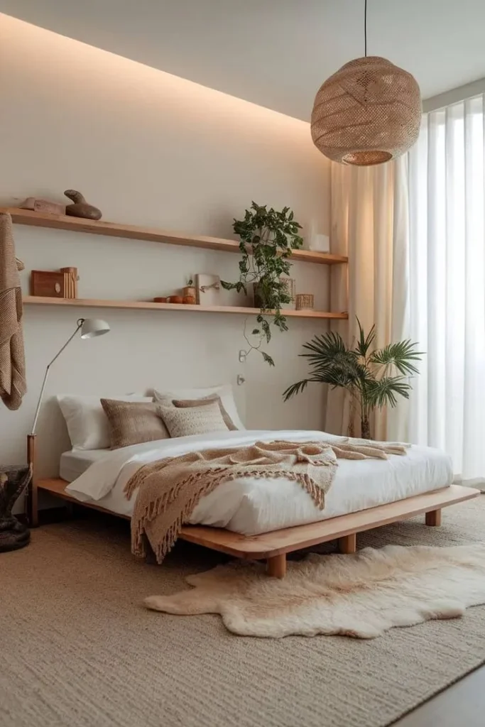 Neutral color schemes are a hallmark of Japandi bedrooms, creating a canvas of calm. Soft whites, beiges, and muted grays dominate the palette, with accents of natural wood tones adding warmth. This restrained color selection prevents visual noise and reinforces the design’s tranquil essence. Incorporating darker hues through textiles or furniture offers subtle contrast, creating depth without overwhelming the space.