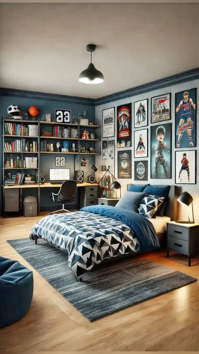 Sports-inspired decor with statement walls for older boys bedrooms