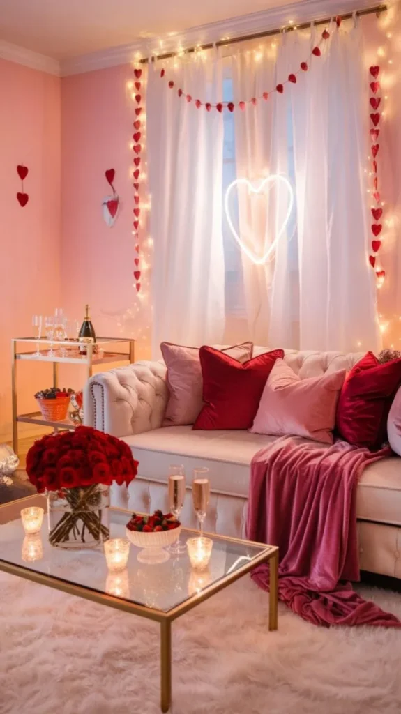 Lighting plays a crucial role in creating a romantic atmosphere. Incorporate string lights, lanterns, and candles throughout your space to achieve a warm and cozy glow. Battery-operated candles are perfect for a safe, hassle-free option that still delivers on ambiance.