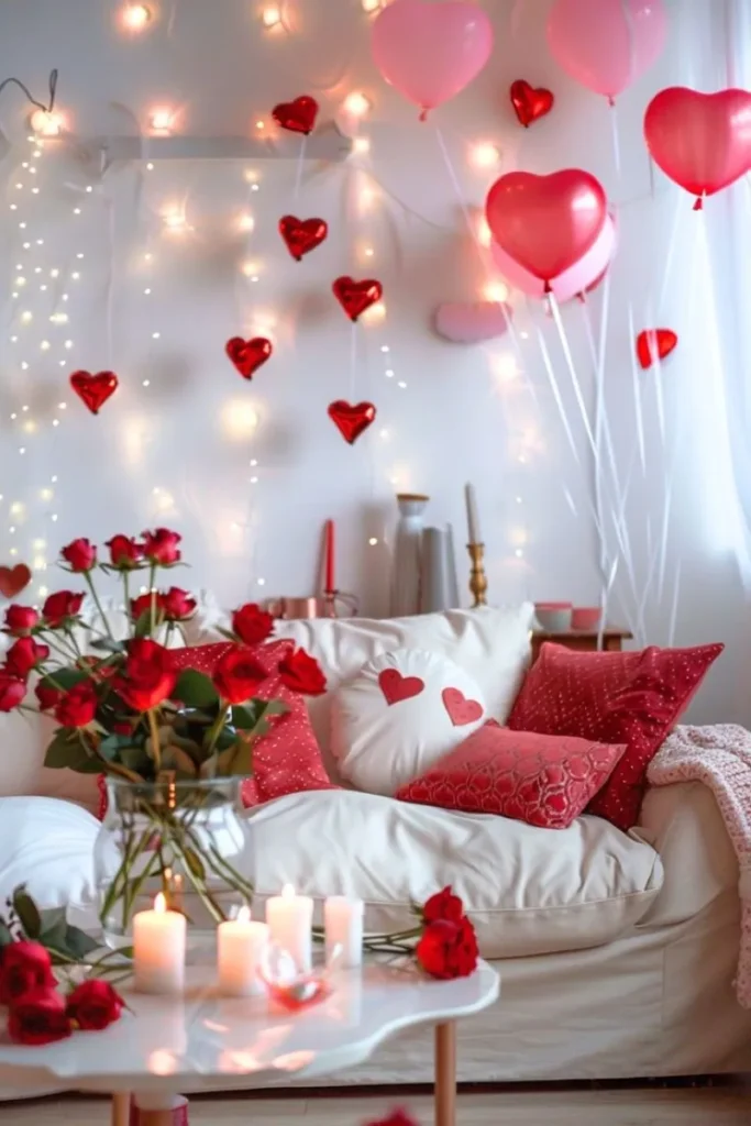 Lighting plays a crucial role in creating a romantic atmosphere. Incorporate string lights, lanterns, and candles throughout your space to achieve a warm and cozy glow. Battery-operated candles are perfect for a safe, hassle-free option that still delivers on ambiance.