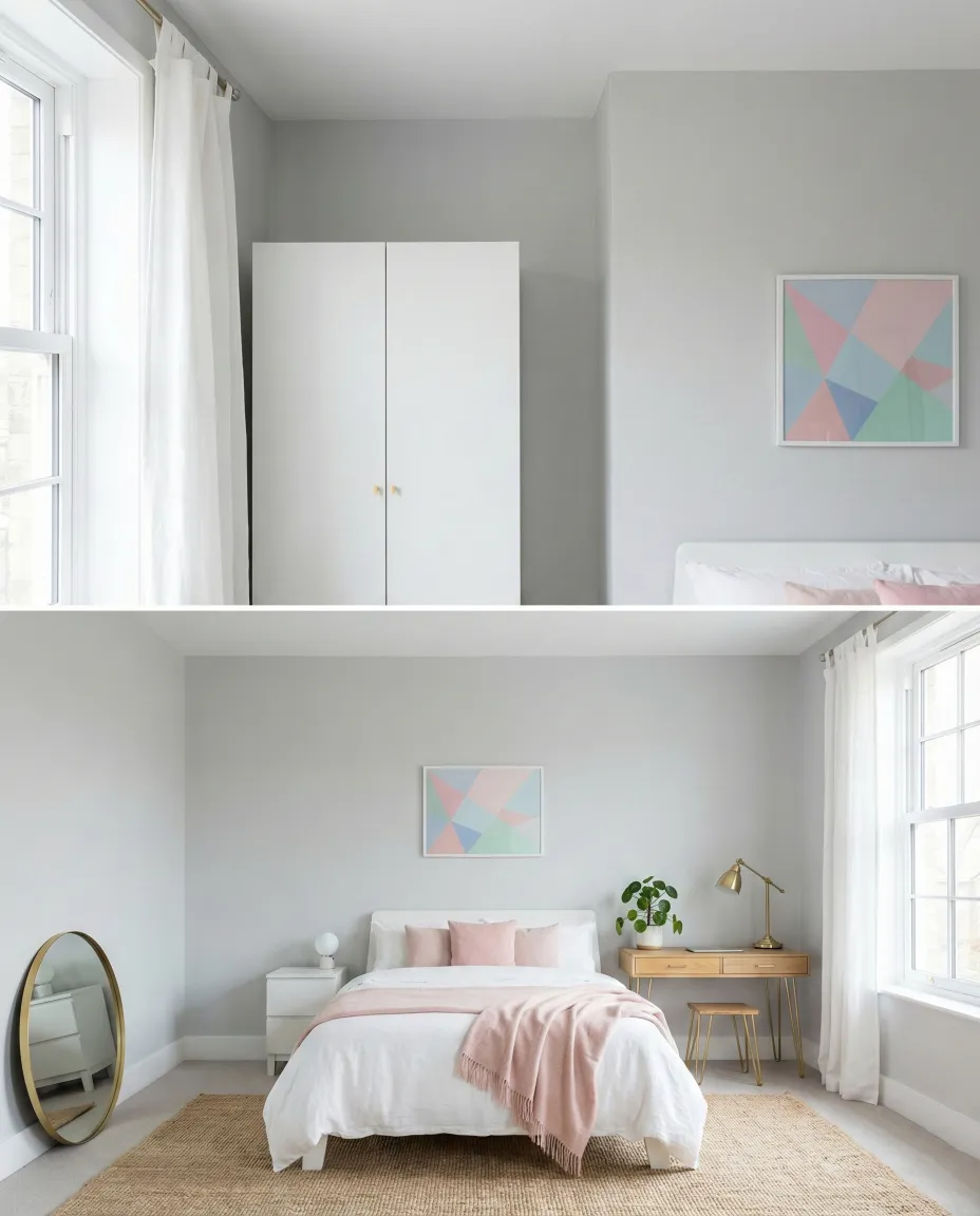 Teen girl bedroom color scheme with sage green and blush pink accents