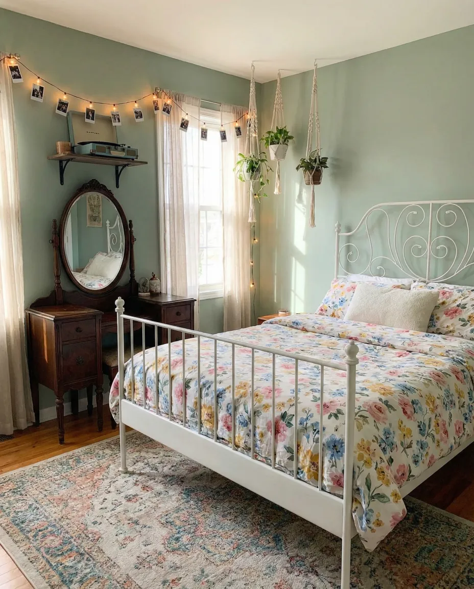 Personalized teen girl bedroom with art and decorative elements