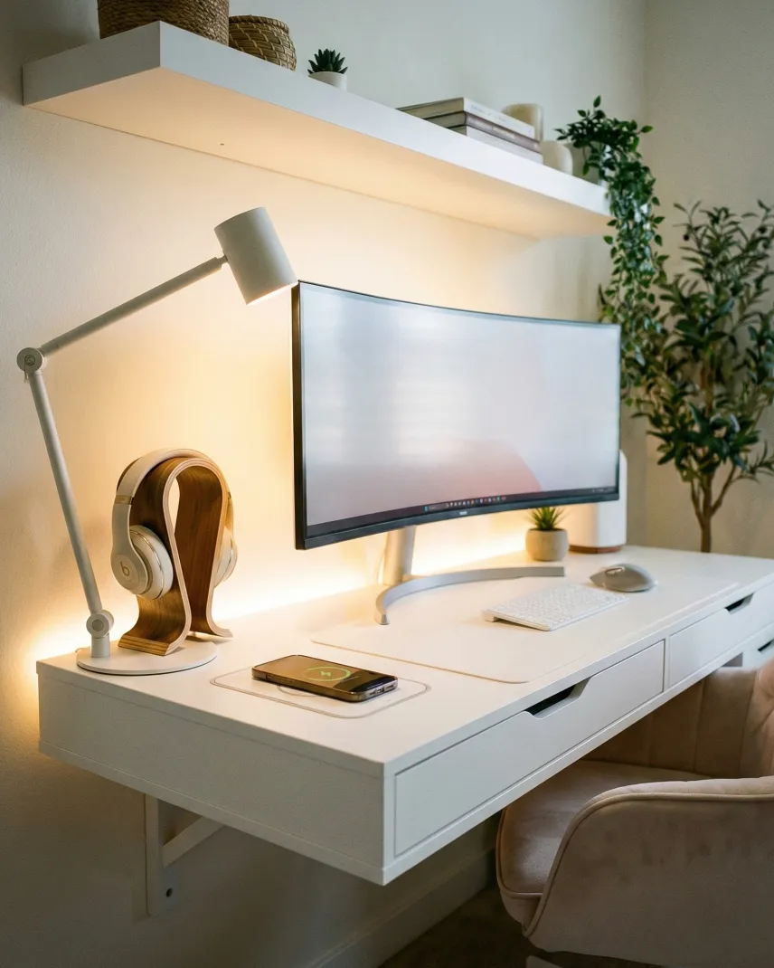 Technology integration in teen girl bedroom with LED lighting