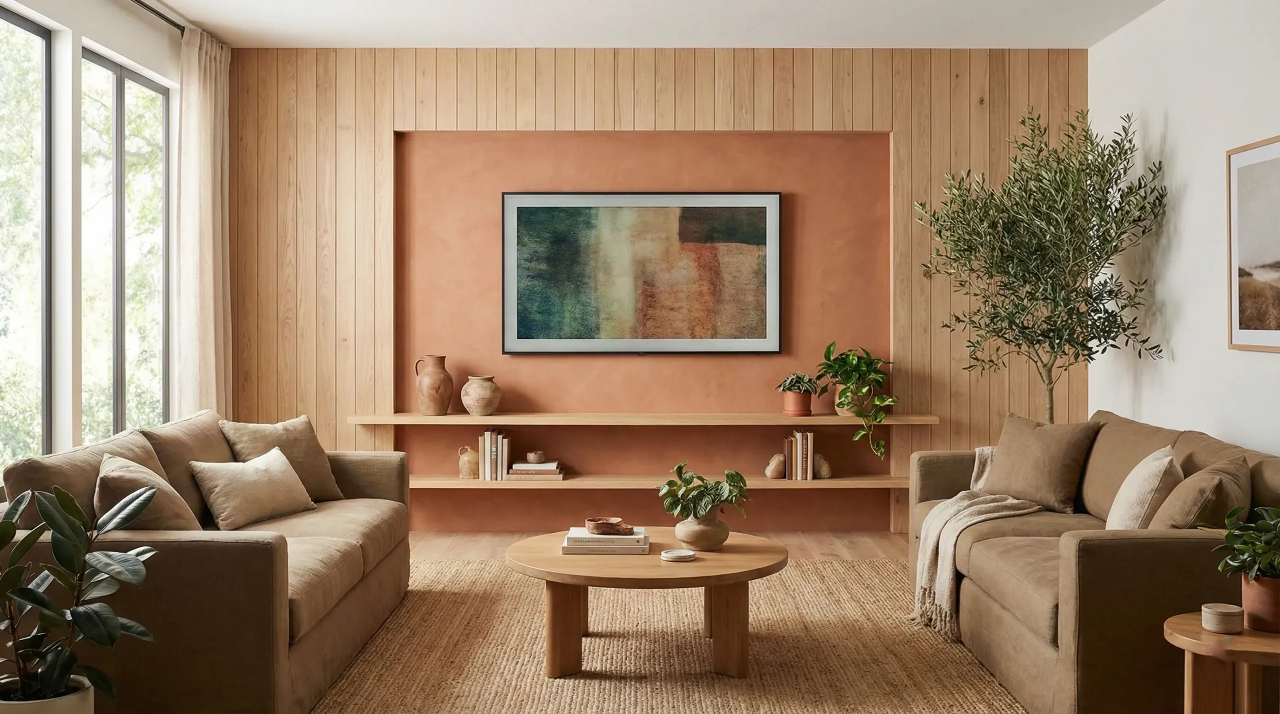Discover modern TV wall design trends for 2026 featuring natural materials, earth tone colors, and integrated storage. Transform your living room with these contemporary accent wall ideas that combine style and functionality. Perfect for homeowners looking to update their space with warm, inviting design.