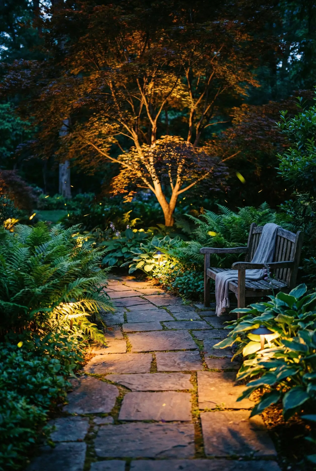 How to light your garden like a pro. Skip the floodlights and use warm solar paths for a magical evening glow. #landscapelighting #gardenambiance